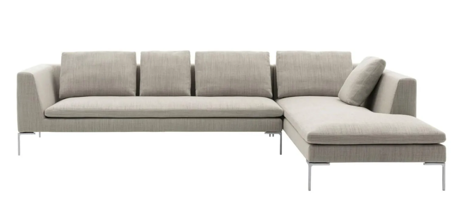B&B Italia Ecksofas|Eckiges Sofa Charles Stoff Rattier Seil Beige Innenrahmen Stahlrohre Füße Aluminiumguss Inklusive Kissen