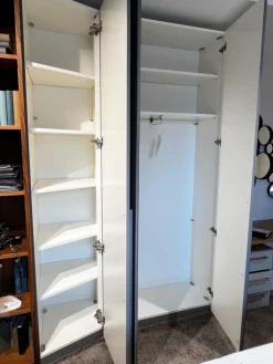 Musterring Kleiderschränke|Eckschrank Aliga Front Und Korpus Lack Platingrau Grau Weiß Absetzung Kernnussbaum Inklusive Beleuchtung