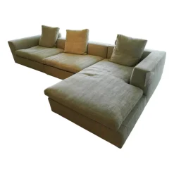 Eilersen Ecksofas|Ecksofa Bas Stoff Hellgrau Beine Kiefer Schwarz Gebeizt