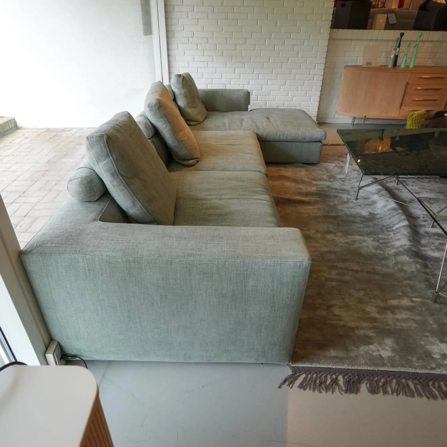 Eilersen Ecksofas|Ecksofa Bas Stoff Hellgrau Beine Kiefer Schwarz Gebeizt