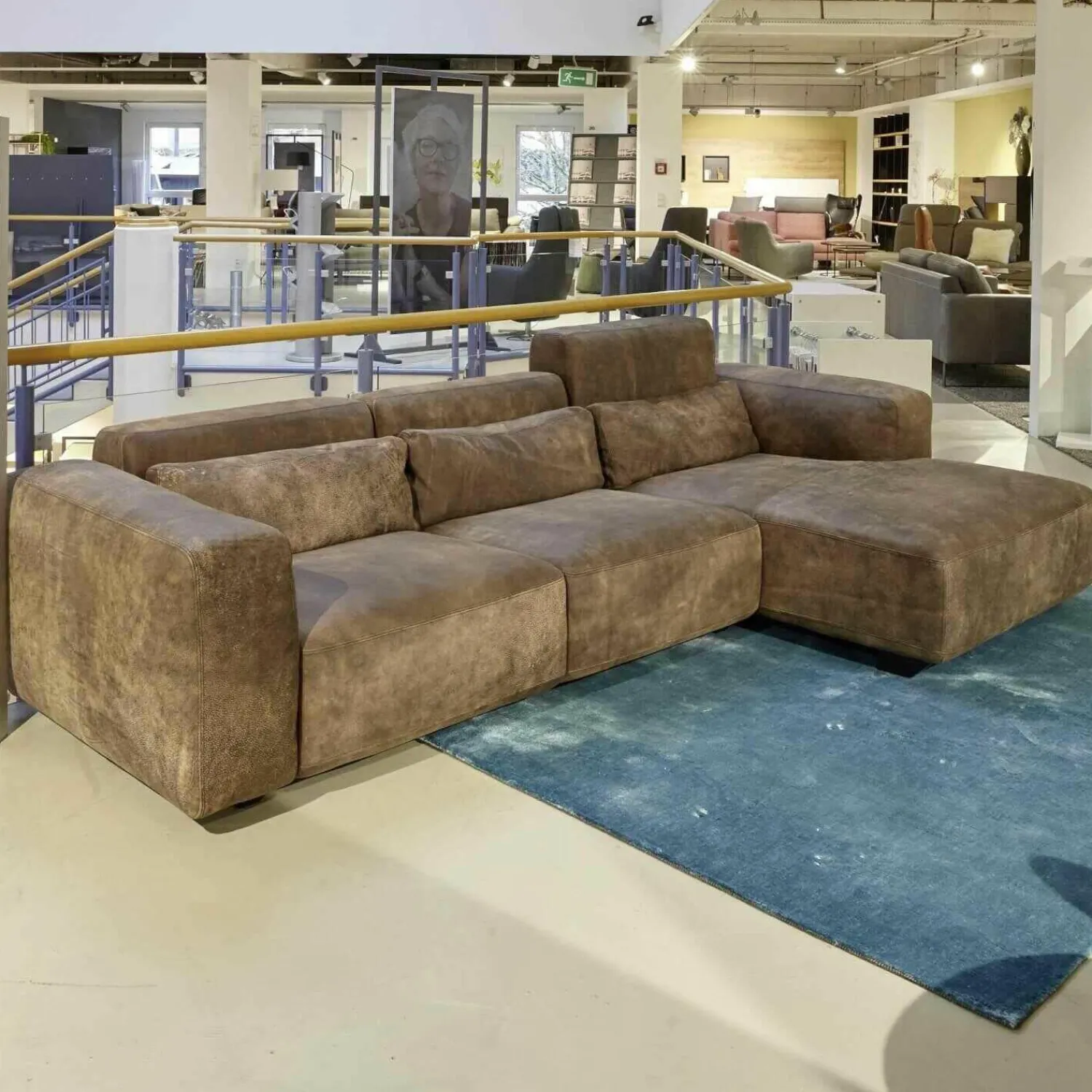 Contur Ecksofas|Ecksofa 7500 Echtleder Used Braun Füße Buche Schwarz Lackiert