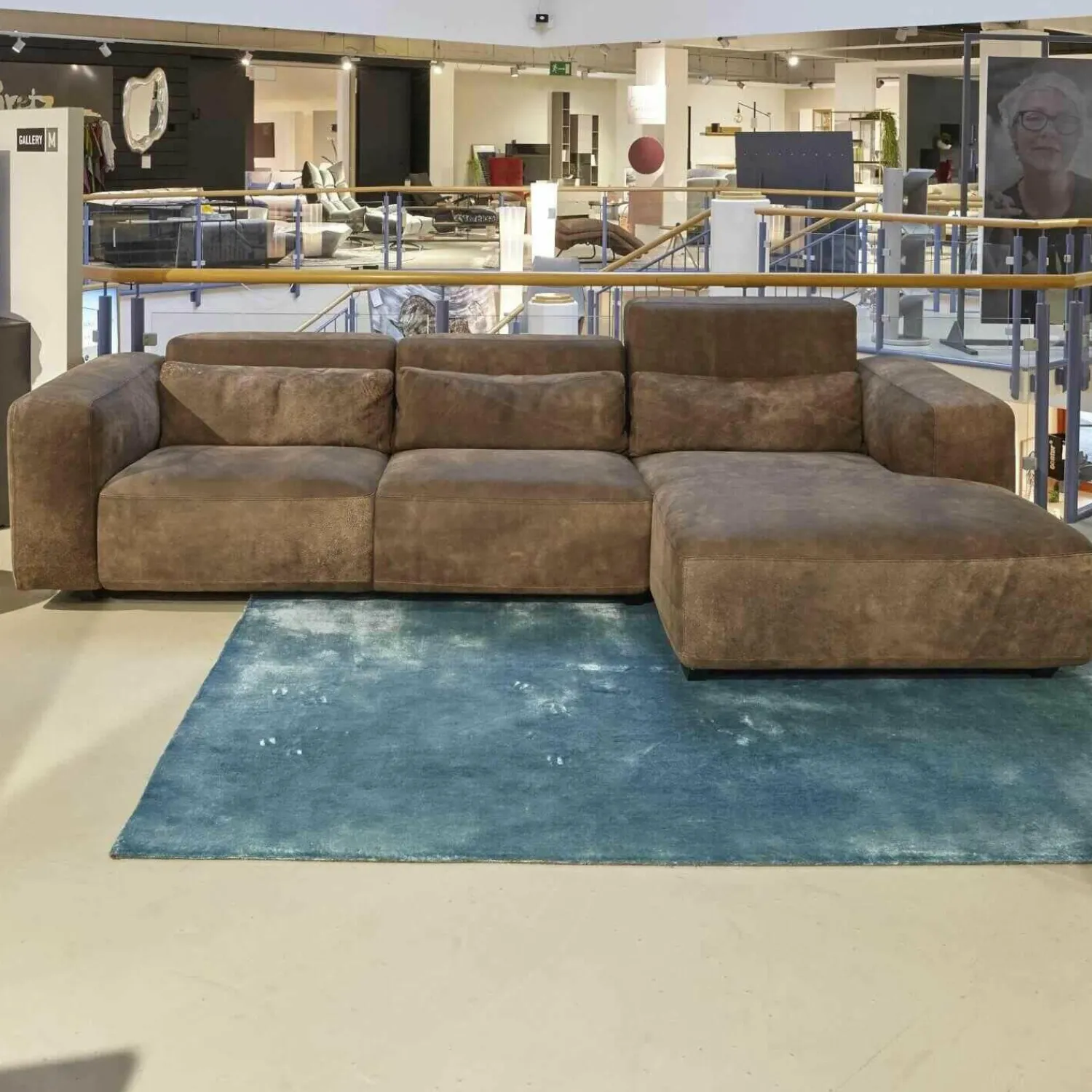 Contur Ecksofas|Ecksofa 7500 Echtleder Used Braun Füße Buche Schwarz Lackiert