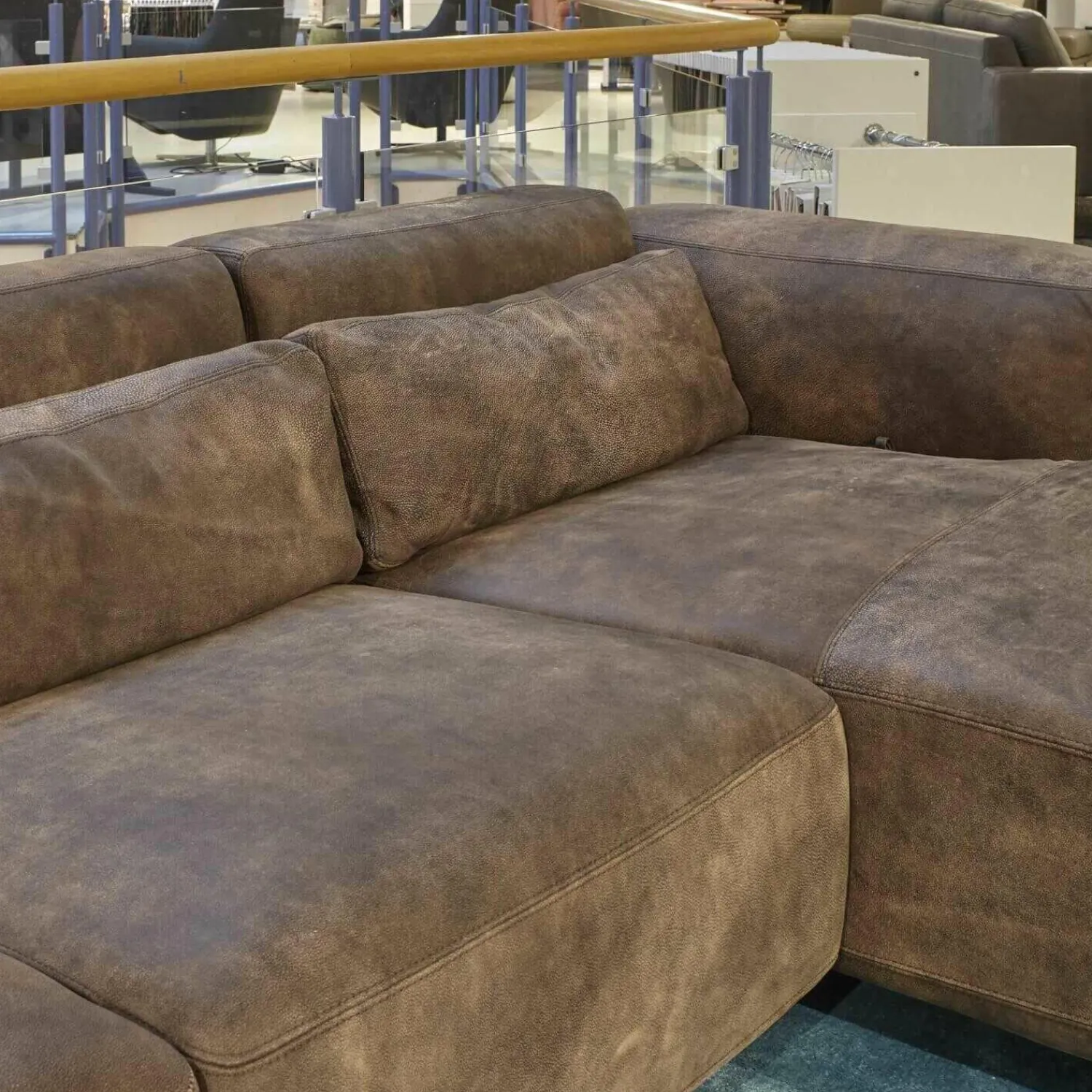 Contur Ecksofas|Ecksofa 7500 Echtleder Used Braun Füße Buche Schwarz Lackiert