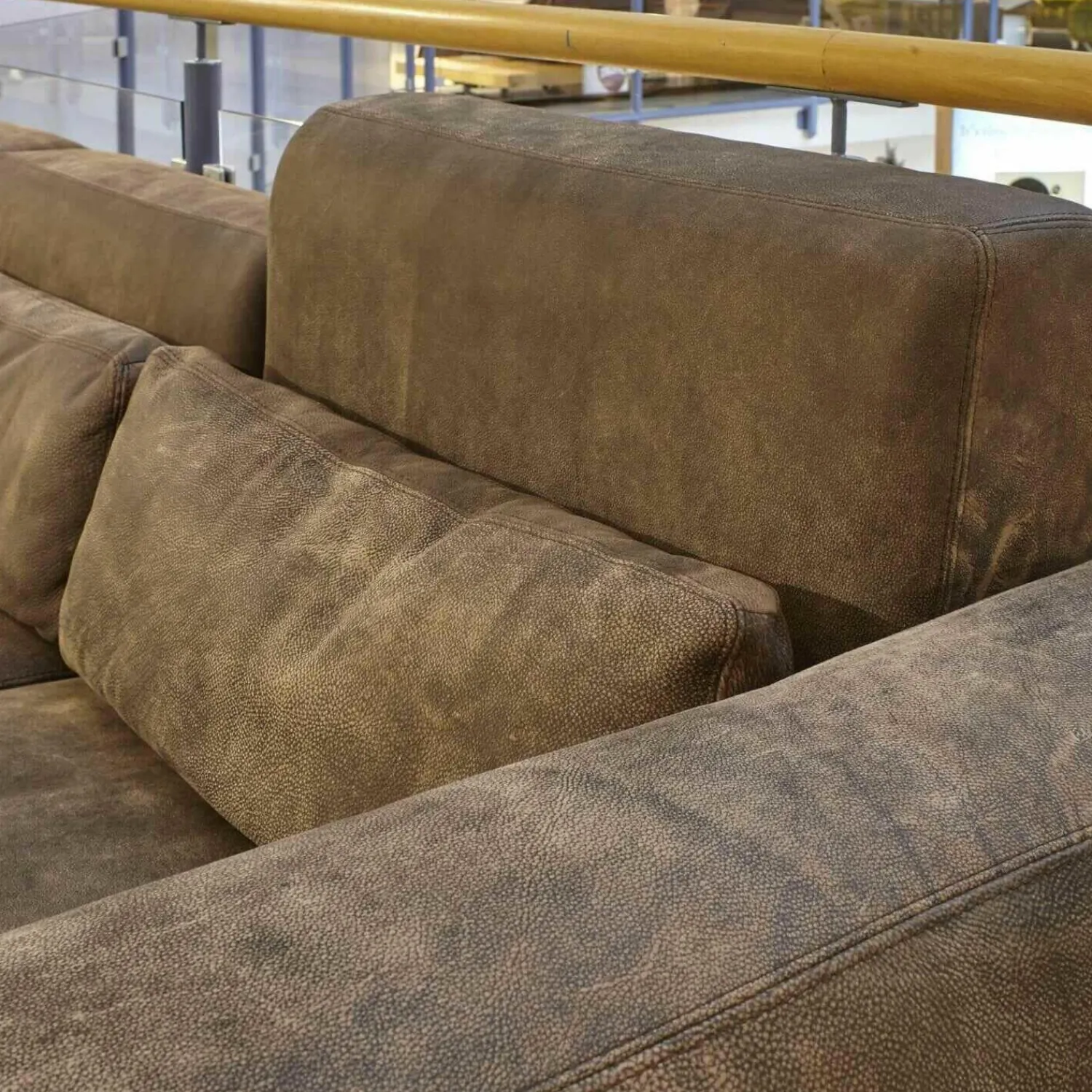 Contur Ecksofas|Ecksofa 7500 Echtleder Used Braun Füße Buche Schwarz Lackiert
