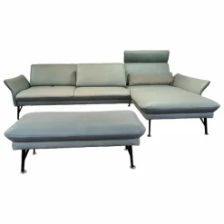 himolla Ecksofas|Ecksofa 1928 EM Tivoli Leder 22 Soft Nappa Jade Blau mit Hocker