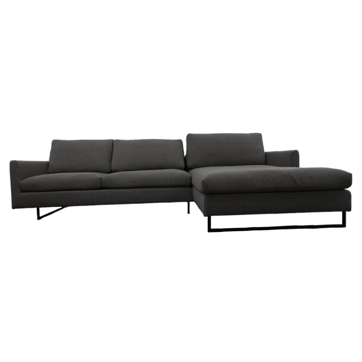 freistil Rolf Benz Ecksofas|Ecksofa 134 In Stoff 6466 Mittel Grau Fußgestell In Stahl Kufe Quadratrohr Ral 9005 Tiefschwarz Matt