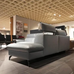 himolla Ecksofas|Ecksofa 1267 Leder 24 Longlife Sea Wallfree Grau Füße Schwarz Mit Elektrischer Relaxfunktion Und Kissen