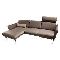 himolla Ecksofas|Ecksofa 1928 Leder 24 Longlife Aqua Grau mit Kopfstütze und 1 Nierenkissen