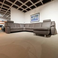 himolla Ecksofas|Ecksofa 1500 Leder 24 Longru Braun Grau Mit Elektrischem Free Wall Beschlag Mit Kopfstützen