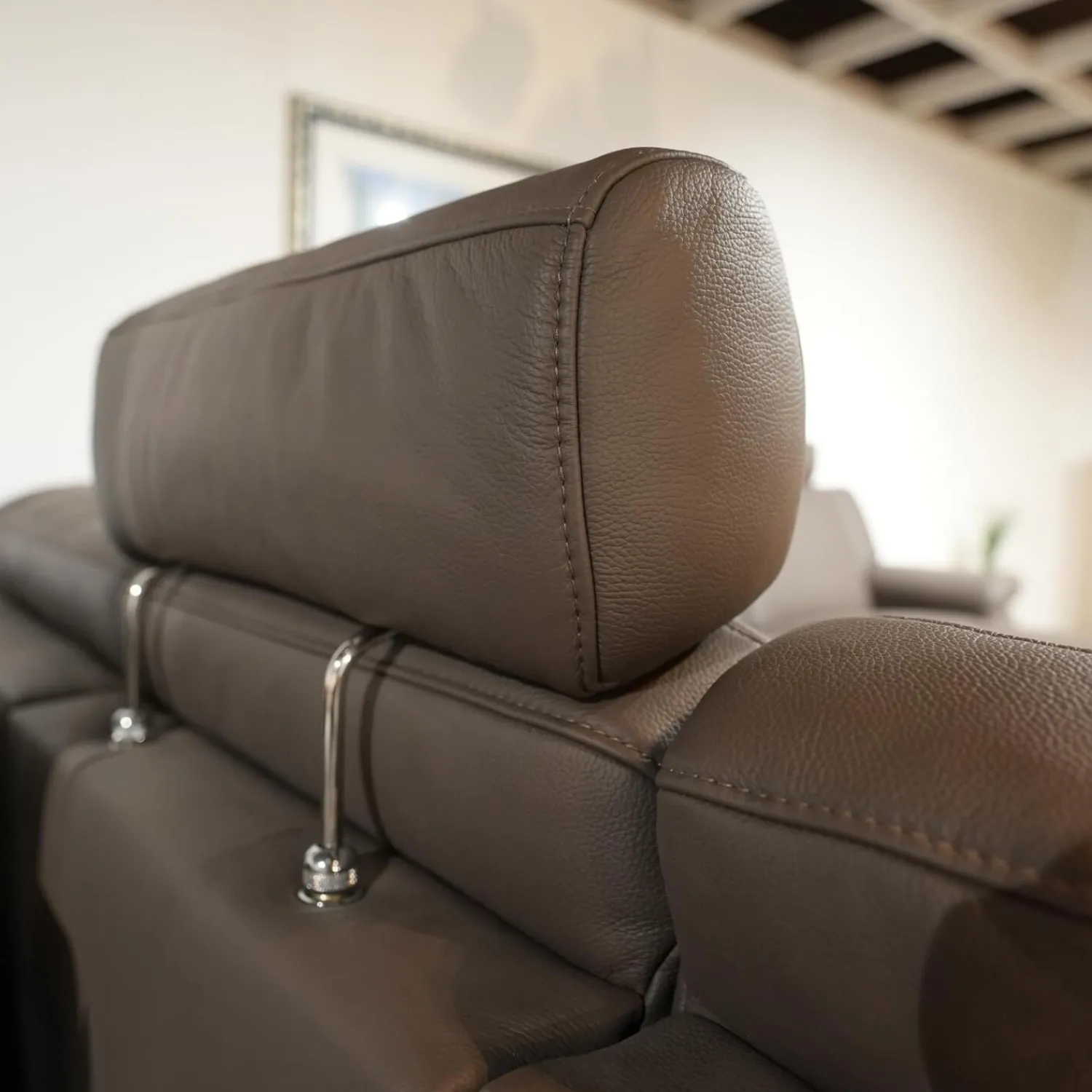 himolla Ecksofas|Ecksofa 1500 Leder 24 Longru Braun Grau Mit Elektrischem Free Wall Beschlag Mit Kopfstützen