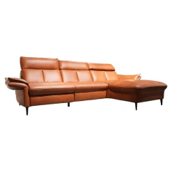 Hukla Ecksofas|Ecksofa 4058 Leder Cloudy Cognac 59 Gestell Metall Schwarz Lackiert Inklusive Kissen