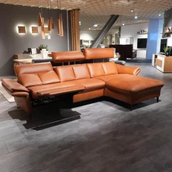 Hukla Ecksofas|Ecksofa 4058 Leder Cloudy Cognac 59 Gestell Metall Schwarz Lackiert Inklusive Kissen