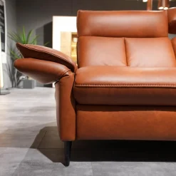 Hukla Ecksofas|Ecksofa 4058 Leder Cloudy Cognac 59 Gestell Metall Schwarz Lackiert Inklusive Kissen
