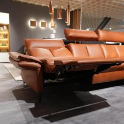 Hukla Ecksofas|Ecksofa 4058 Leder Cloudy Cognac 59 Gestell Metall Schwarz Lackiert Inklusive Kissen