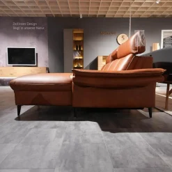 Hukla Ecksofas|Ecksofa 4058 Leder Cloudy Cognac 59 Gestell Metall Schwarz Lackiert Inklusive Kissen