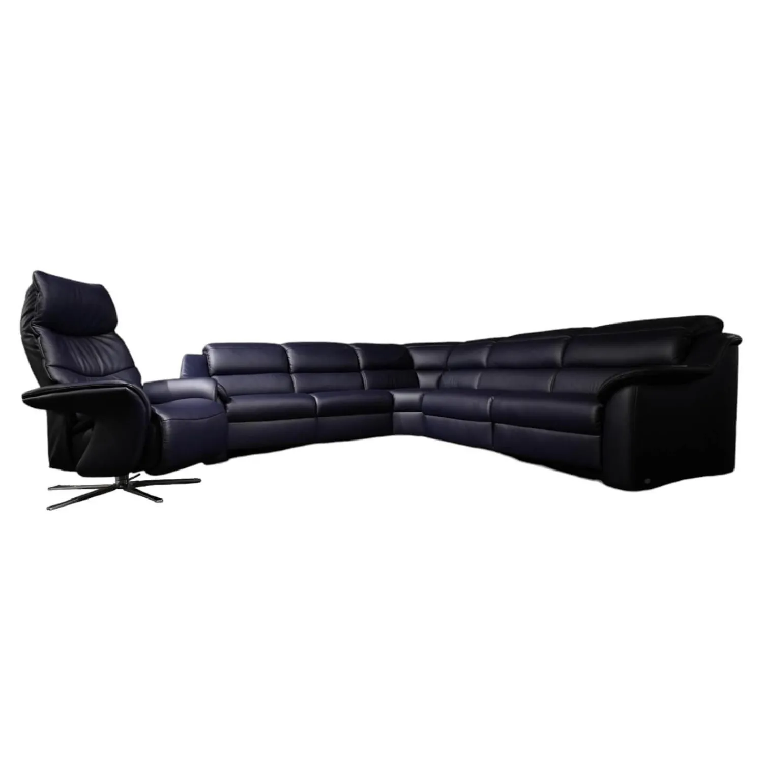 himolla Polstergruppen|Ecksofa 1505 Leder L24 Longru Pazifik Dunkelblau Inklusive Relaxsessel Small 7052 35U44