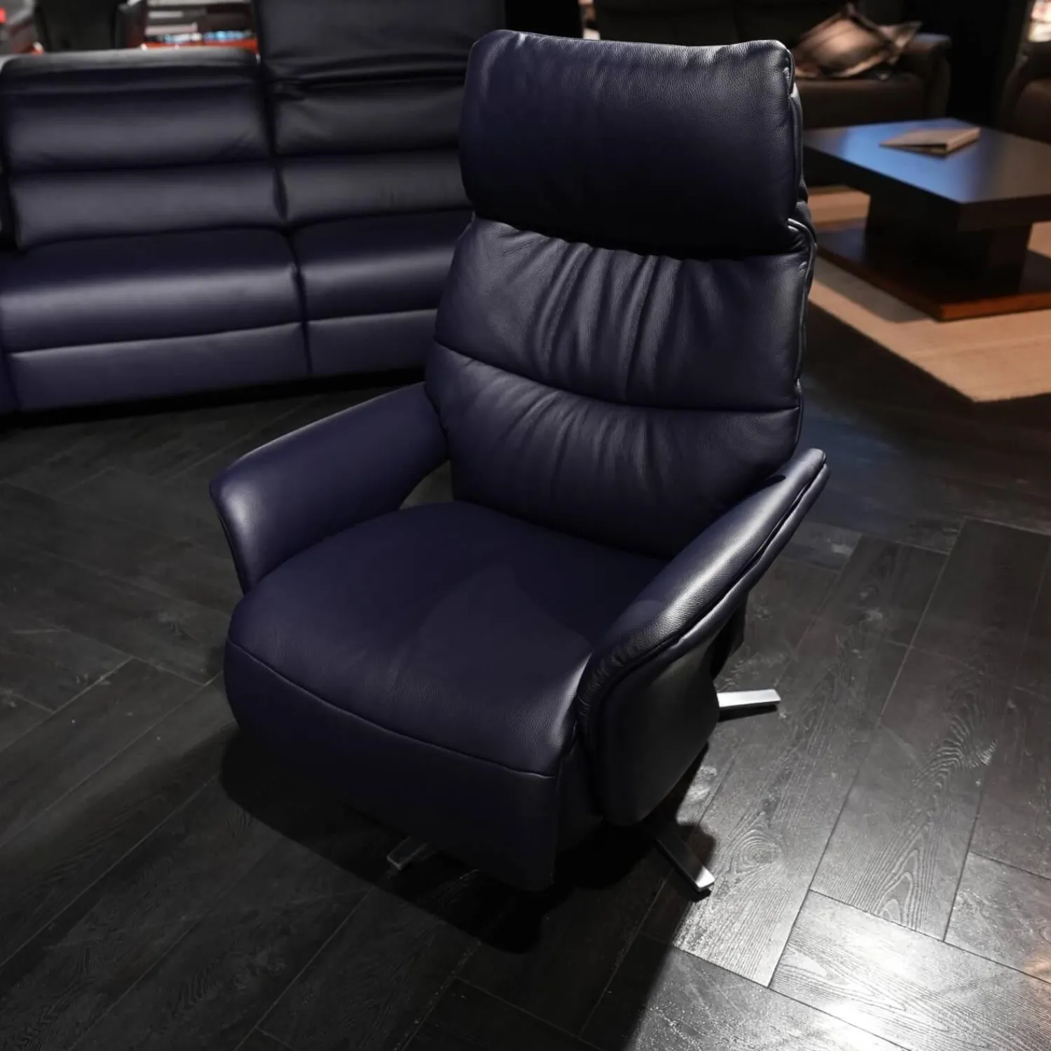 himolla Polstergruppen|Ecksofa 1505 Leder L24 Longru Pazifik Dunkelblau Inklusive Relaxsessel Small 7052 35U44