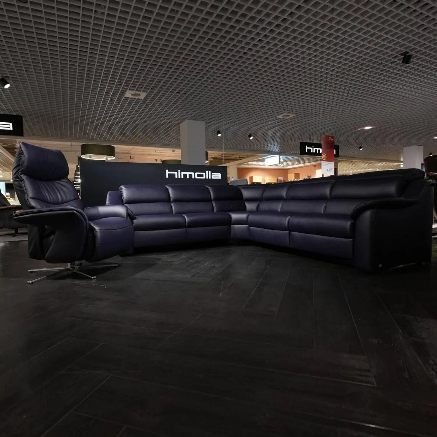 himolla Polstergruppen|Ecksofa 1505 Leder L24 Longru Pazifik Dunkelblau Inklusive Relaxsessel Small 7052 35U44