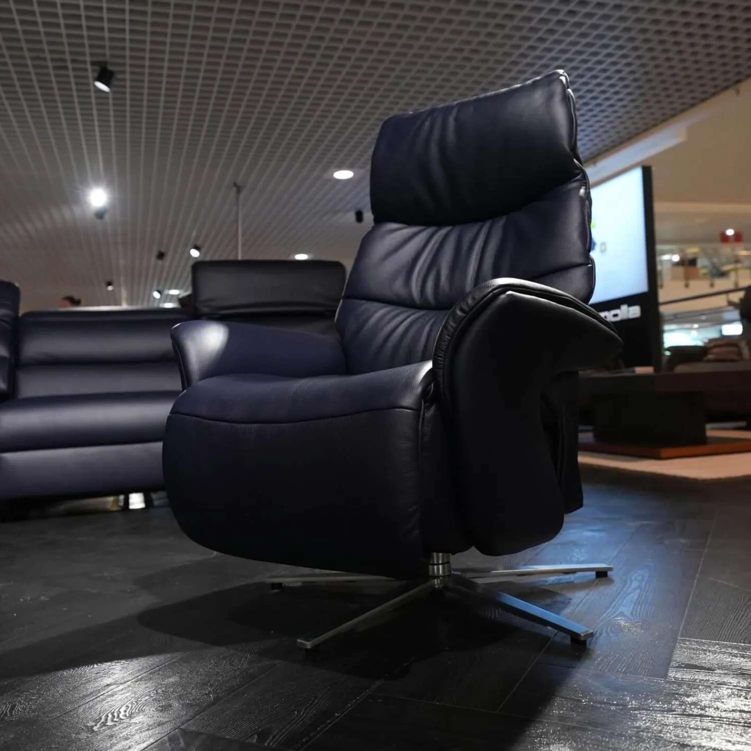 himolla Polstergruppen|Ecksofa 1505 Leder L24 Longru Pazifik Dunkelblau Inklusive Relaxsessel Small 7052 35U44