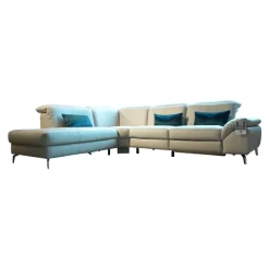 Rom Ecksofas|Ecksofa 9200 Leder Montana Angora Weiß Füße Metall Gebürstet Mit Elektrischer Verstellung