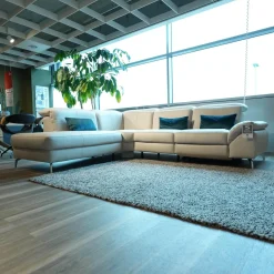 Rom Ecksofas|Ecksofa 9200 Leder Montana Angora Weiß Füße Metall Gebürstet Mit Elektrischer Verstellung