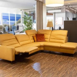 Musterring Ecksofas|Ecksofa 1380 Leder Vivre Honey Gelb Füße Aluminium Mit Herz Waage Funktion Und Aufklappbarem Anstellhocker