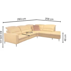 Musterring Ecksofas|Ecksofa 1380 Leder Vivre Honey Gelb Füße Aluminium Mit Herz Waage Funktion Und Aufklappbarem Anstellhocker