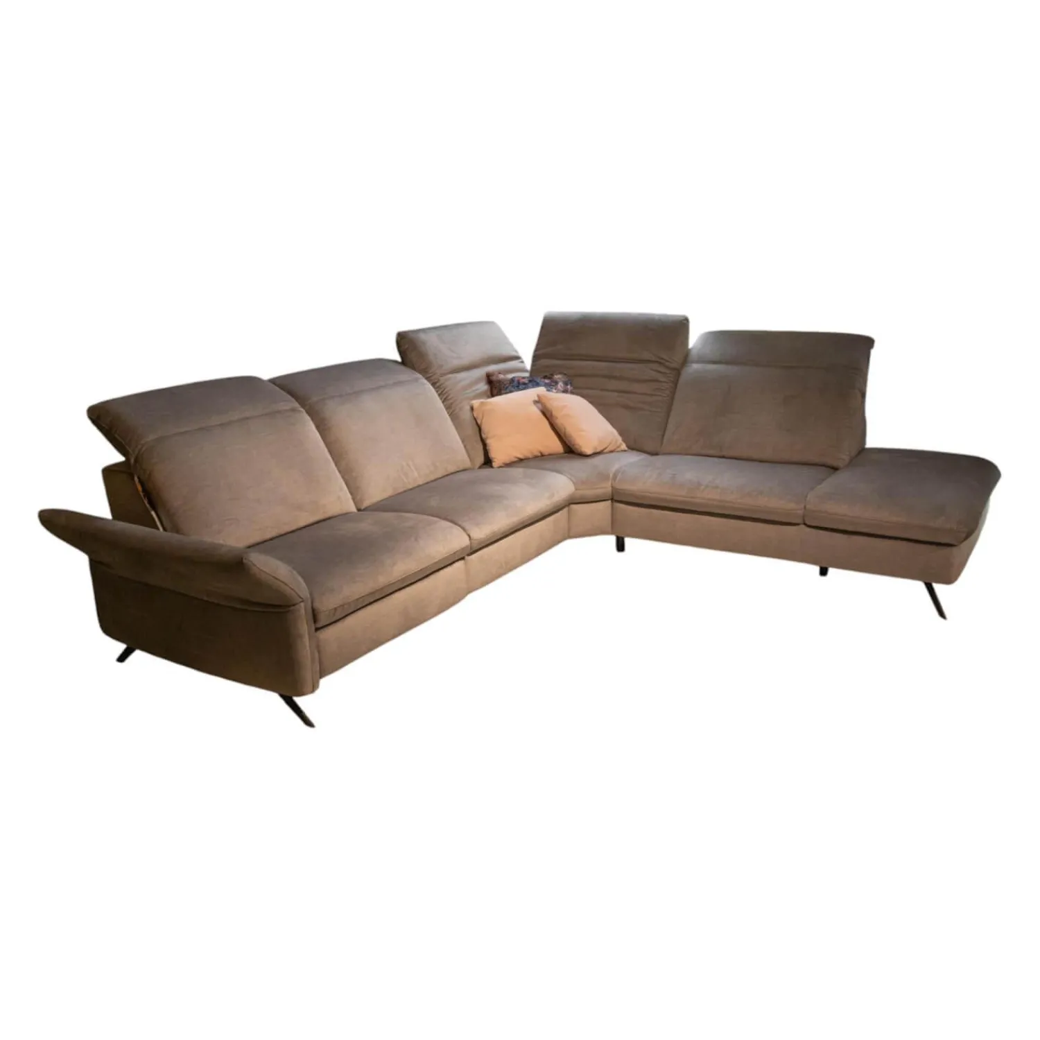 Hukla Ecksofas|Ecksofa 4056 Stoff 22 Joyce Silver SP 19 Grau Metallfuß Schwarz Mit Kissen