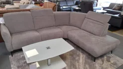 Arco Ecksofas|Ecksofa 50021 Stoff Ebba Quarz Grau Fuß Schwarz mit Kopfteilverstellung