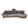 Musterring Ecksofas|Ecksofa 4530 Stoff JAB 13723 Aqua Grau Metallkufe Schwarz Matt Mit Kopfstütze XL