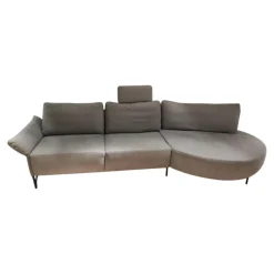 Musterring Ecksofas|Ecksofa 4530 Stoff JAB 13723 Aqua Grau Metallkufe Schwarz Matt Mit Kopfstütze XL