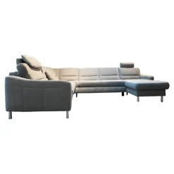Zehdenick Ecksofas|Ecksofa 4305 Stoff Miro Silver Grau Füße Metall Inklusive Kopfstütze