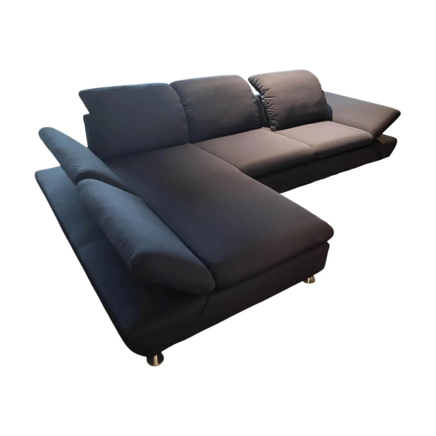 W. Schillig Ecksofas|Ecksofa 15278 Taoo Stoff W6128 Blau Metallfüße Matt Gebürstet Mit Kopfteilverstellung Und Hocker