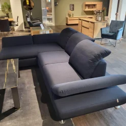 W. Schillig Ecksofas|Ecksofa 15278 Taoo Stoff W6128 Blau Metallfüße Matt Gebürstet Mit Kopfteilverstellung Und Hocker