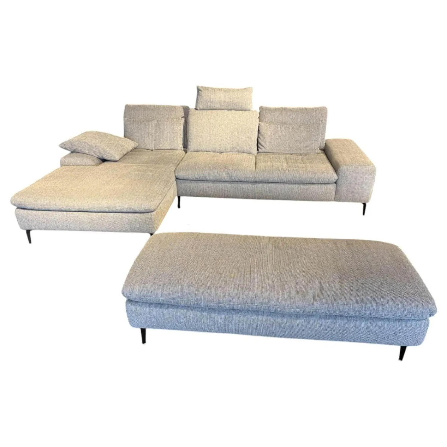 W. Schillig Ecksofas|Ecksofa 16540 Valentinoo W60 22 Silbergrau Fuße FC3 Schwarz M99 Mit Sitztiefenverstellung Inklusive Hocker Und Kopfstütze