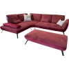 Poco Ecksofas|Ecksofa 80007 Webstoff Paris Chianti Rot Und Samtstoff Rivera Aubergine Violett Fuß Metall Schwarz Inklusive Hocker Und Verstellung