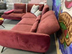 Poco Ecksofas|Ecksofa 80007 Webstoff Paris Chianti Rot Und Samtstoff Rivera Aubergine Violett Fuß Metall Schwarz Inklusive Hocker Und Verstellung