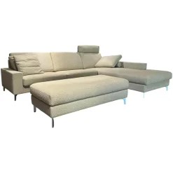 Erpo Ecksofas|Ecksofa 05550003 XC Stoff 19 Serra 2041 02 Beige Grau Metallfuß 57 Matt Chrom