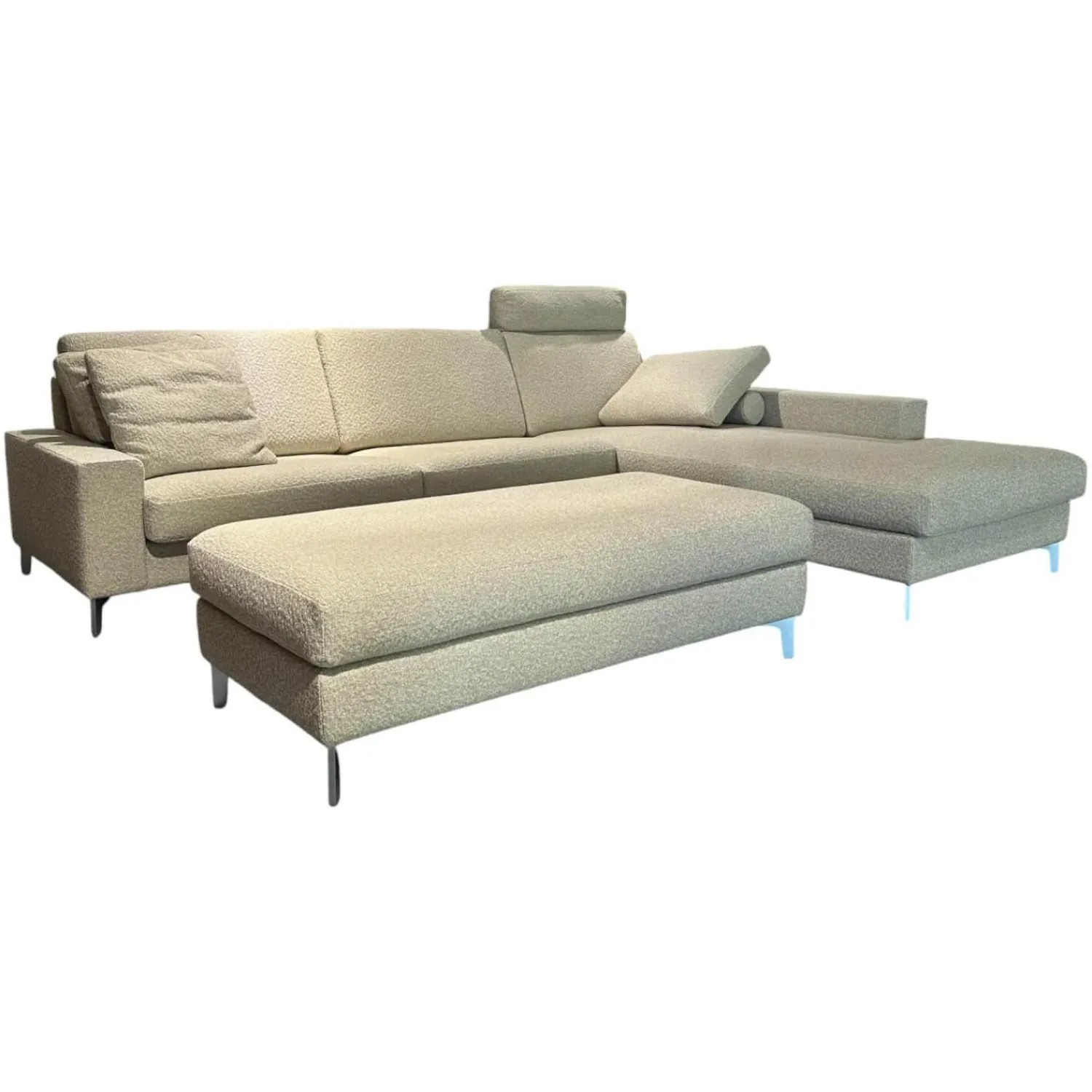 Erpo Ecksofas|Ecksofa 05550003 XC Stoff 19 Serra 2041 02 Beige Grau Metallfuß 57 Matt Chrom