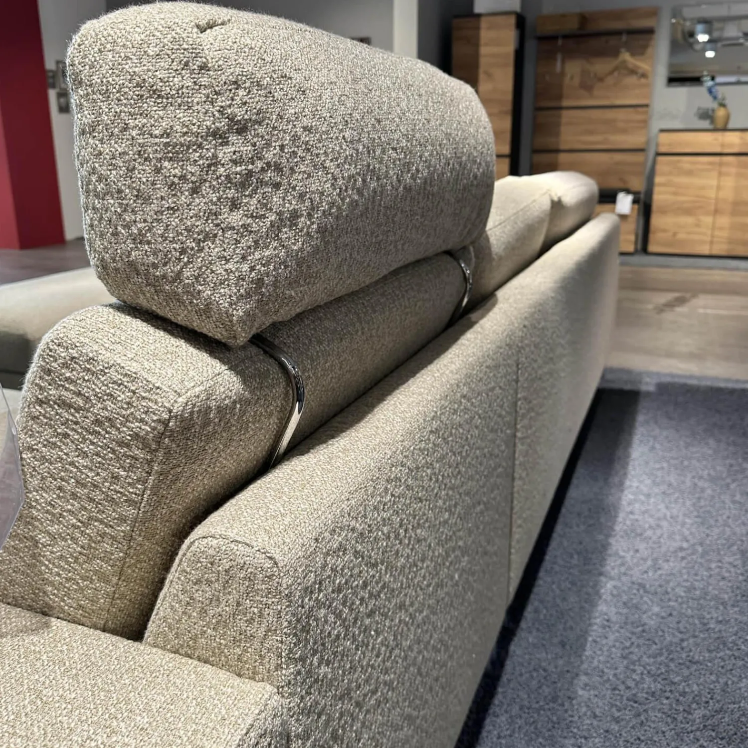 Erpo Ecksofas|Ecksofa 05550003 XC Stoff 19 Serra 2041 02 Beige Grau Metallfuß 57 Matt Chrom