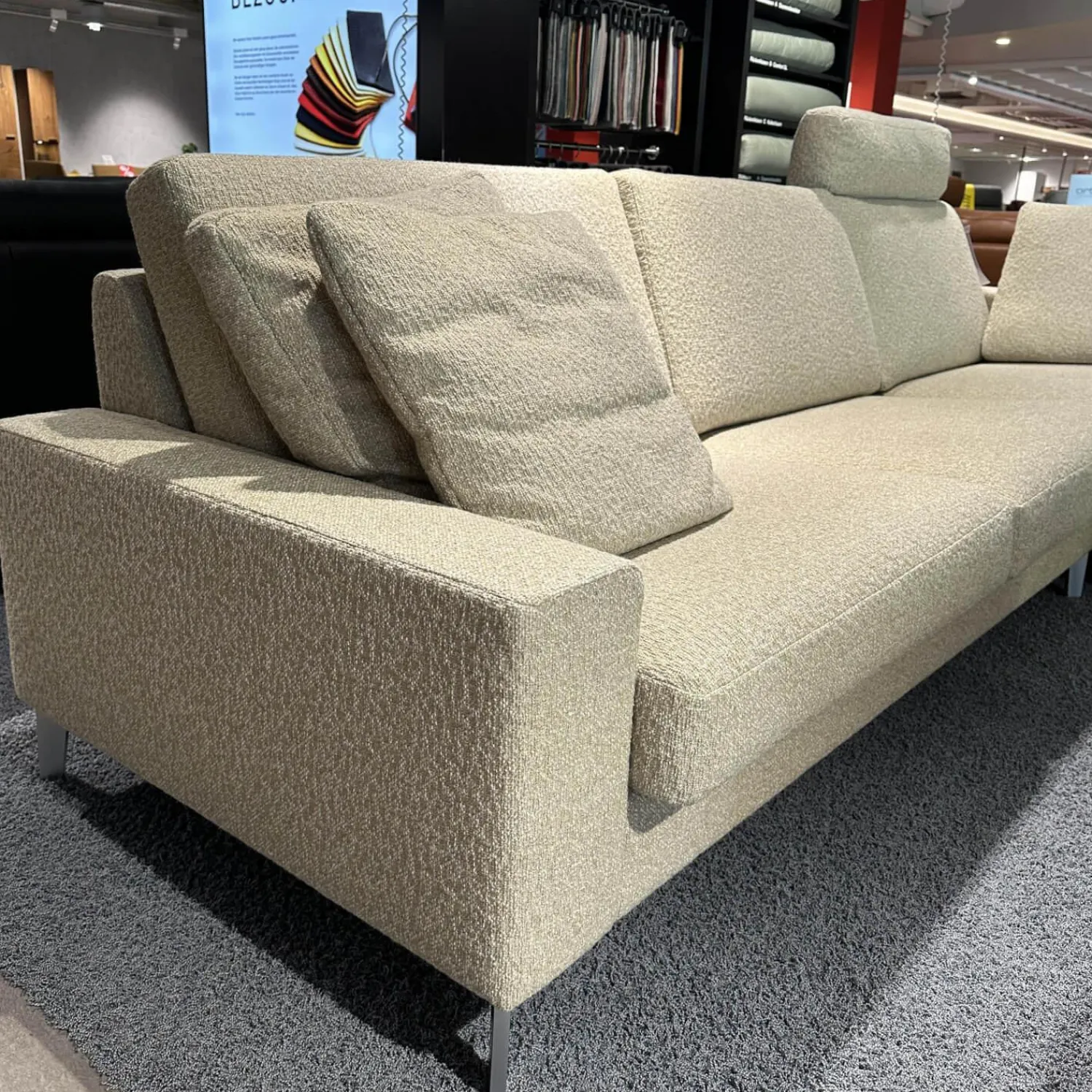 Erpo Ecksofas|Ecksofa 05550003 XC Stoff 19 Serra 2041 02 Beige Grau Metallfuß 57 Matt Chrom