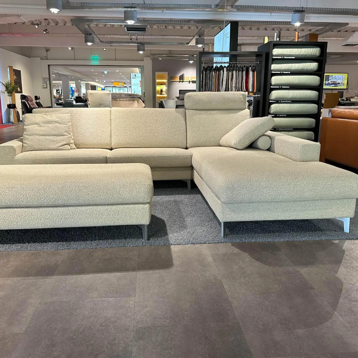 Erpo Ecksofas|Ecksofa 05550003 XC Stoff 19 Serra 2041 02 Beige Grau Metallfuß 57 Matt Chrom