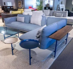 Rolf Benz Ecksofas|Ecksofa Addit Stoff 22.300 Saphirblau mit 4 Kissen und Tableau Nussbaum