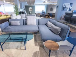 Rolf Benz Ecksofas|Ecksofa Addit Stoff 22.300 Saphirblau mit 4 Kissen und Tableau Nussbaum