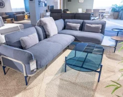 Rolf Benz Ecksofas|Ecksofa Addit Stoff 22.300 Saphirblau mit 4 Kissen und Tableau Nussbaum