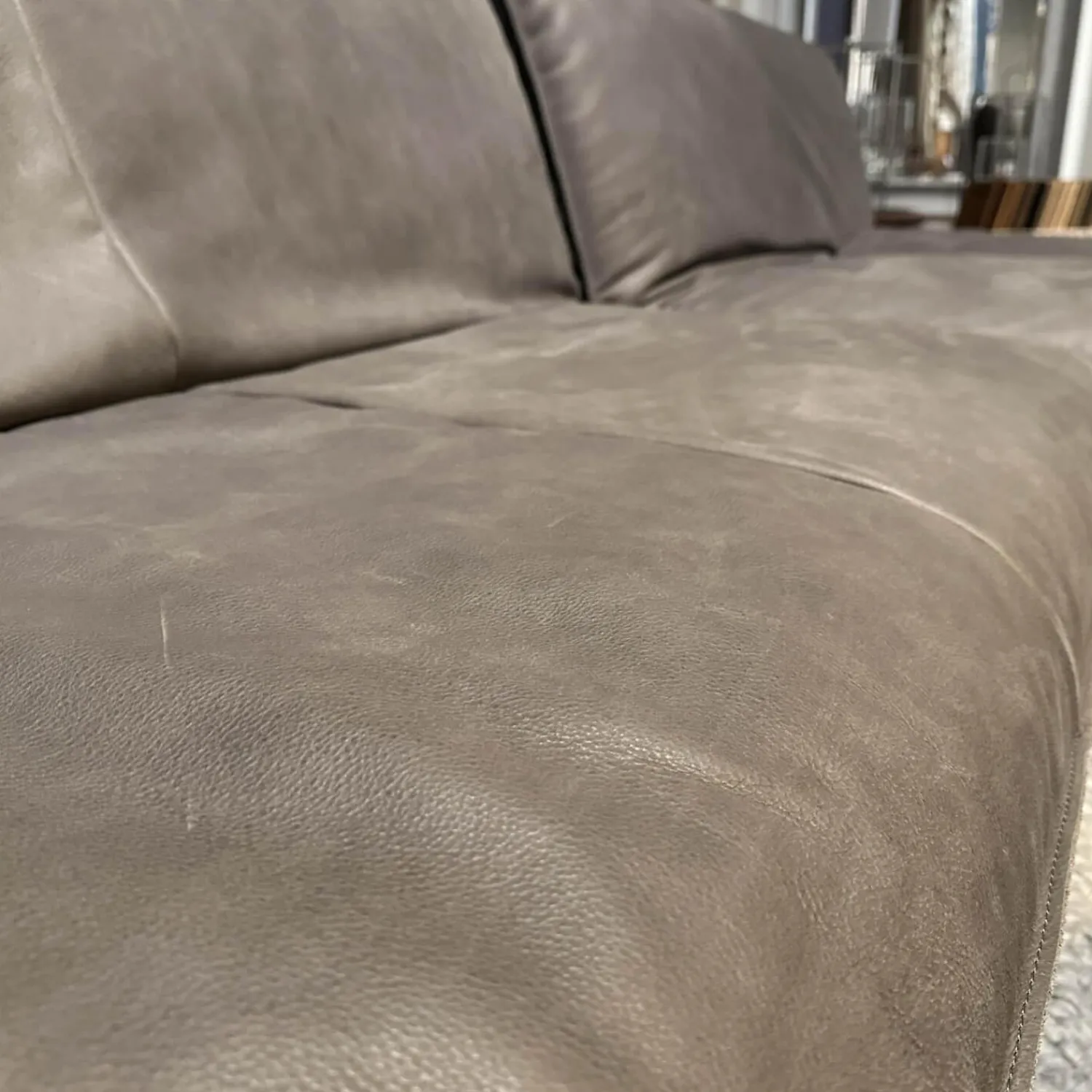 Bullfrog Ecksofas|Ecksofa Akito Leder Oasis 2100 Elefant 63 Grau Plateau Wildeiche Öl Winkelstahlfuß Schwarz Pulverbeschichtet