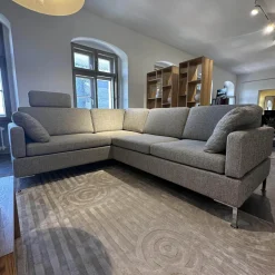 Brühl Ecksofas|Ecksofa Alba Bezug Stoff 2480 45 Grau Abziehbar Winkelfuß Verchromt Glänzend Mit Klappbarem Armteil