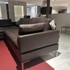 Brühl Ecksofas|Ecksofa Alba System M Leder 5669 0020 Lama Braun Winkelfuß Verchromt Glänzend Mit Kopfstützenbügel