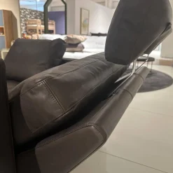 Brühl Ecksofas|Ecksofa Alba System M Leder 5669 0020 Lama Braun Winkelfuß Verchromt Glänzend Mit Kopfstützenbügel