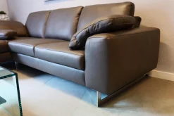 W. Schillig Ecksofas|Ecksofa Alexx Leder Longlife Xtra 95 Graphit Grau Metallfuß F7T Chrom Mit Kissen Und Kopfstütze